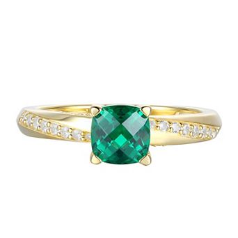14k Gold Over Silver Lab-Created Emerald & Lab-Created White Sapphire Ring