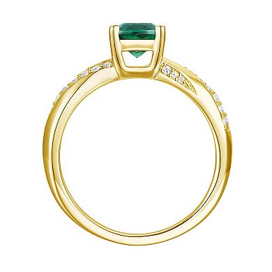14k Gold Over Silver Lab-Created Emerald & Lab-Created White Sapphire Ring
