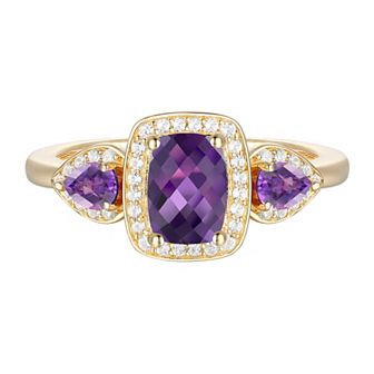 14k Gold Over Silver Amethyst & White Sapphire Halo Ring