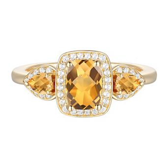 14k Gold Over Silver Citrine & White Sapphire Halo Ring