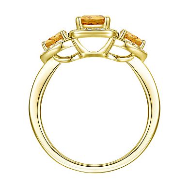 14k Gold Over Silver Citrine & White Sapphire Halo Ring
