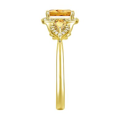 14k Gold Over Silver Citrine & White Sapphire Halo Ring