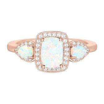 14k Rose Gold Over Silver Lab-Created Opal & Lab-Created White Sapphire Ring