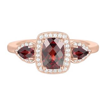 14k Rose Gold Over Silver Garnet & Lab-Created White Sapphire Halo Ring