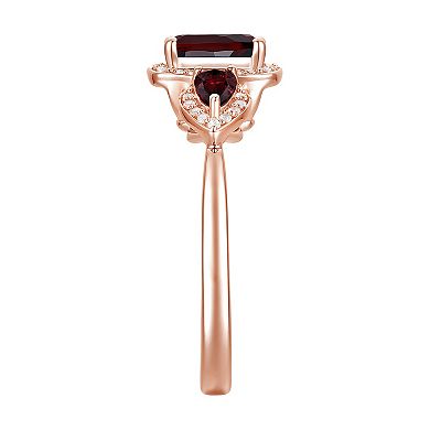 14k Rose Gold Over Silver Garnet & Lab-Created White Sapphire Halo Ring