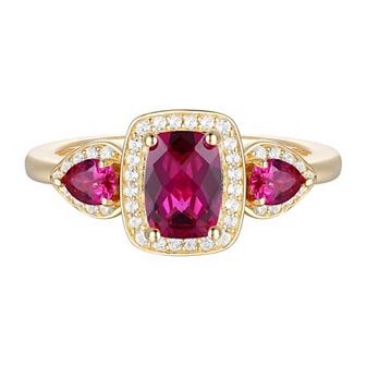 14k Gold Over Silver Lab-Created Ruby & Lab-Created White Sapphire Ring