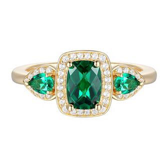 14k Gold Over Silver Lab-Created Emerald & Lab-Created White Sapphire Halo Ring