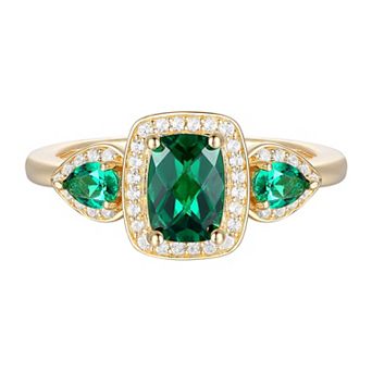 14k Gold Over Silver Lab-Created Emerald & Lab-Created White Sapphire Halo Ring