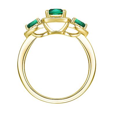 14k Gold Over Silver Lab-Created Emerald & Lab-Created White Sapphire Halo Ring