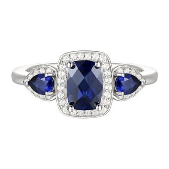 MASTERPIECE Sterling Silver Lab-Created Blue & White Sapphire Halo Ring