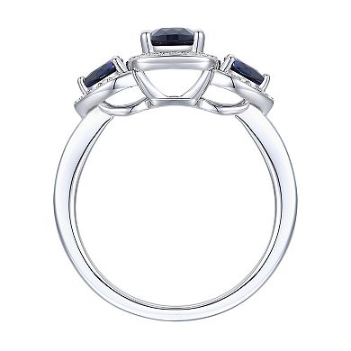 MASTERPIECE Sterling Silver Lab-Created Blue & White Sapphire Halo Ring