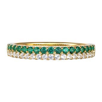 14k Gold Over Silver Lab-Created Emerald & White Sapphire Ring