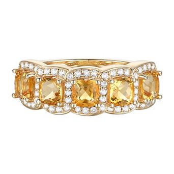 14k Gold Over Silver Citrine & Lab-Created White Sapphire 5-Stone Ring