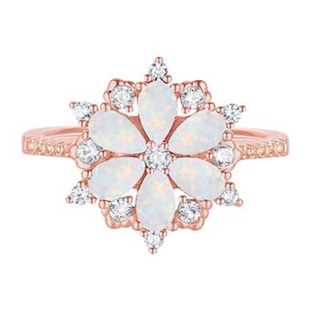 MASTERPIECE 14k Rose Gold Over Silver Lab-Created Opal & White Sapphire Ring