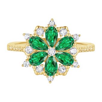 14k Gold Over Silver Lab-Created Emerald & White Sapphire Ring