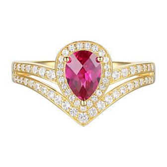 14k Gold Over Silver Lab-Created Ruby Teardrop & Lab-Created White Sapphire Chevron Ring