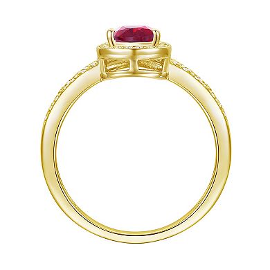 14k Gold Over Silver Lab-Created Ruby Teardrop & Lab-Created White Sapphire Chevron Ring