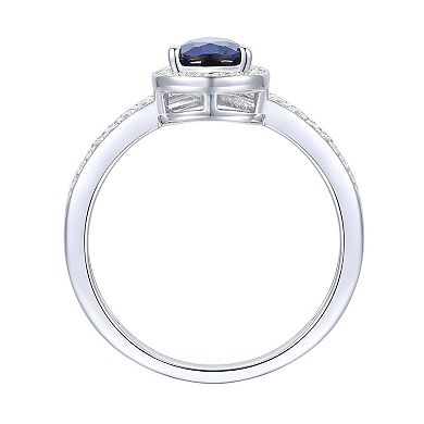 MASTERPIECE Sterling Silver Lab-Created Blue & white Sapphire Teardrop & Chevron Ring