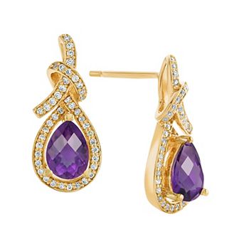 14k Gold Over Silver Amethyst & Lab-Created White Sapphire Teardrop Earrings