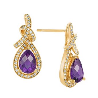 MASTERPIECE 14k Gold Over Silver Amethyst & Lab-Created White Sapphire Teardrop Earrings