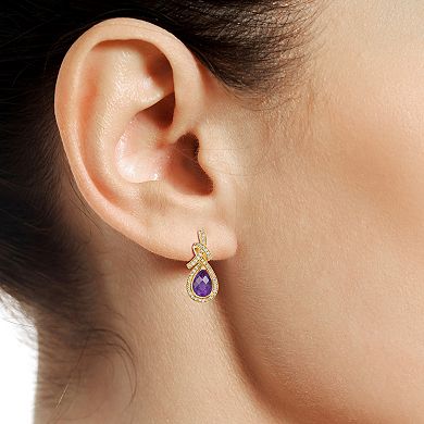 MASTERPIECE 14k Gold Over Silver Amethyst & Lab-Created White Sapphire Teardrop Earrings