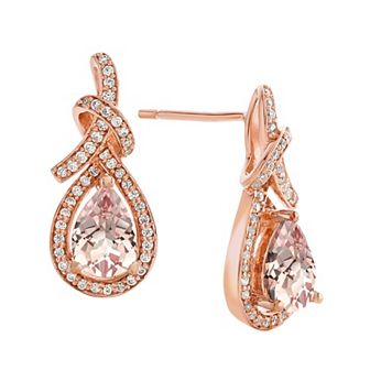 14k Rose Gold Over Silver Lab-Created Morganite & Lab-Created White Sapphire Teardrop Earrings
