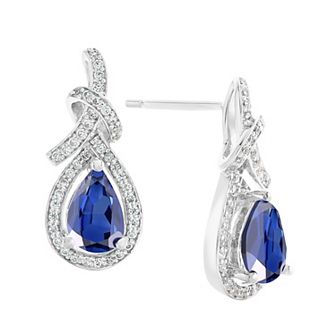 Rhodium-Plated Lab-Created Sapphire Stud Earrings