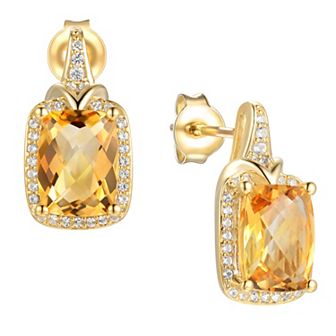 14k Gold Over Sterling Silver Citrine & Lab-Created White Sapphire Stud Earrings