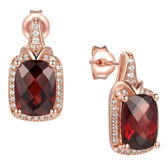 14k Rose Gold Flash-Plated Garnet Stud Earrings