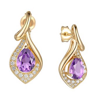 14k Gold Over Sterling Silver Amethyst & Lab-Created White Sapphire Teardrop Stud Earrings