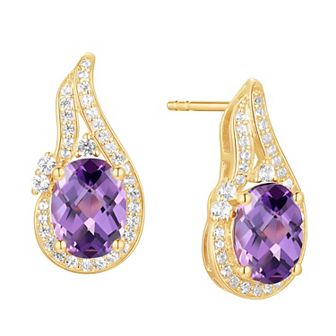 14k Gold Over Sterling Silver Amethyst & Lab-Created White Sapphire Swirl Stud Earrings