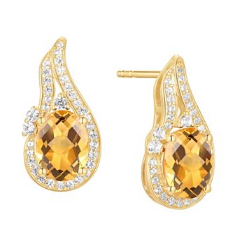 14k Gold Over Sterling Silver Citrine & Lab-Created White Sapphire Swirl Stud Earrings