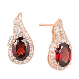 14k Rose Gold Flash-Plated Garnet Stud Earrings