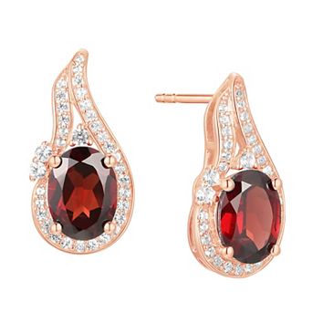 14k Rose Gold Over Sterling SIlver Garnet Stud Earrings