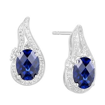 Sterling Silver Lab-Created Sapphire Stud Earrings