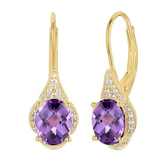 14k Gold Over Sterling Silver Amethyst & Lab-Created White Sapphire Drop Earrings