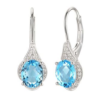 Sterling Silver Blue Topaz & Lab-Created White Sapphire Drop Earrings