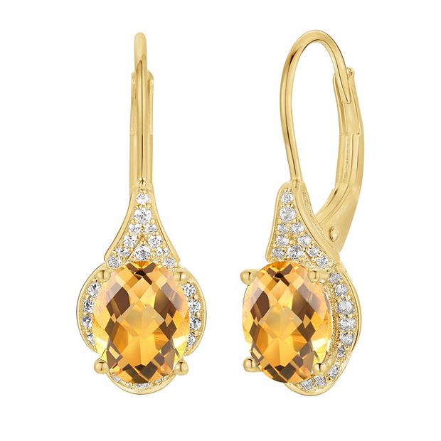 14k Gold Flash Plated Citrine Lab Created White Sapphire Drop Earrings
