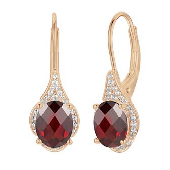 14k Rose Gold Flash-Plated Garnet Drop Earrings