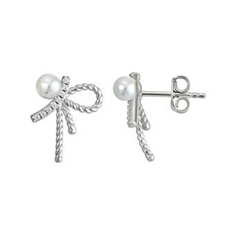 Argento Forte Sterling Silver Cubic Zirconia & Simulated Pearl Bow Stud Earrings
