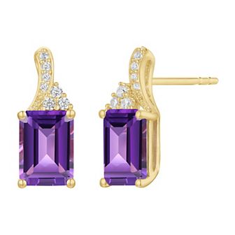 14k Gold Over Sterling Silver Amethyst & Lab-Created White Sapphire Stud Earrings