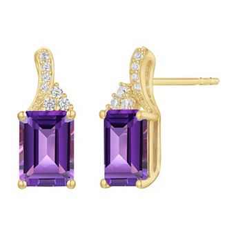 MASTERPIECE 14k Gold Over Sterling Silver Amethyst & Lab-Created White Sapphire Stud Earrings