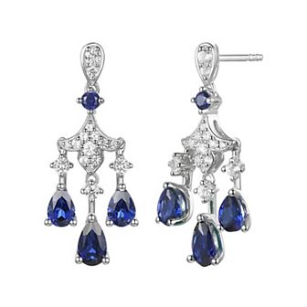 Rhodium-Plated Lab-Created Sapphire Drop Earrings