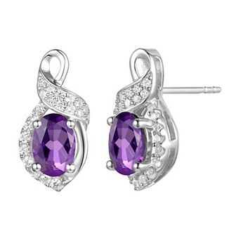 Rhodium-Plated Amethyst & Lab-Created White Sapphire Stud Earrings