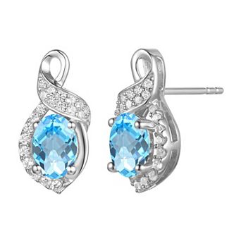 MASTERPIECE Sterling Silver Blue Topaz and Lab-Created White Sapphire Stud Earrings