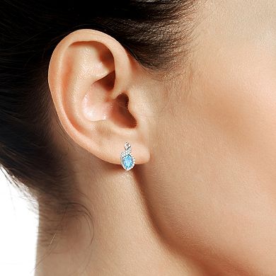 MASTERPIECE Sterling Silver Blue Topaz and Lab-Created White Sapphire Stud Earrings