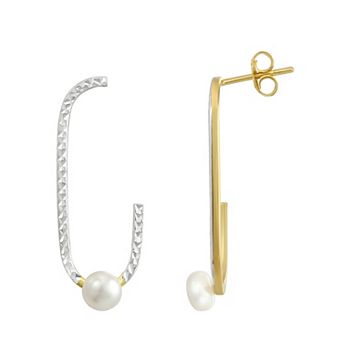 Argento Forte Two Tone Sterling Silver Freshwater Cultured Pearl J-Hoop Earrings