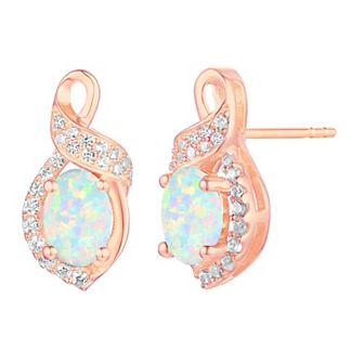 14k Rose Gold Flash-Plated Lab-Created Opal Stud Earrings