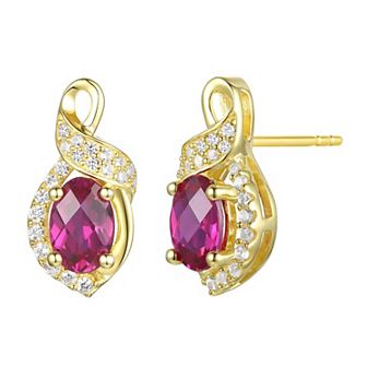 Flash-Plated 14k Gold Lab-Created Ruby Ribbon Stud Earrings