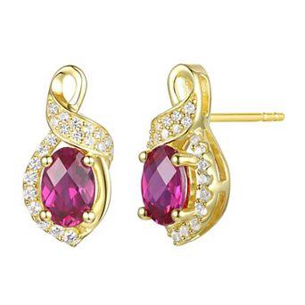 MASTERPIECE 14k Gold Over Sterling Silver Lab-Created Ruby Ribbon Stud Earrings